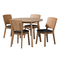 Baxton Studio Denmark Mid-Century Modern Black Fabric and French Oak Brown Finished Rubberwood 5-Piece Dining Set